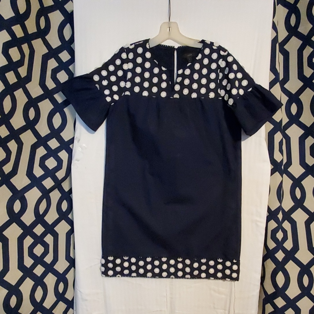 J. Crew Fringe Dot Navy Dress